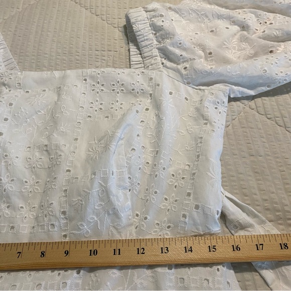 Loft White Eyelet Belted Square Neck Puffy Sleeve Mini Dress - 6 - Picture 14 of 16